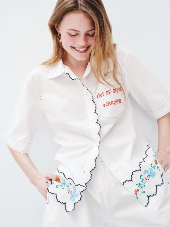 Stella Nova Tops - Stella Nova Coloured Embroidered Oversized Shirt, Size: M